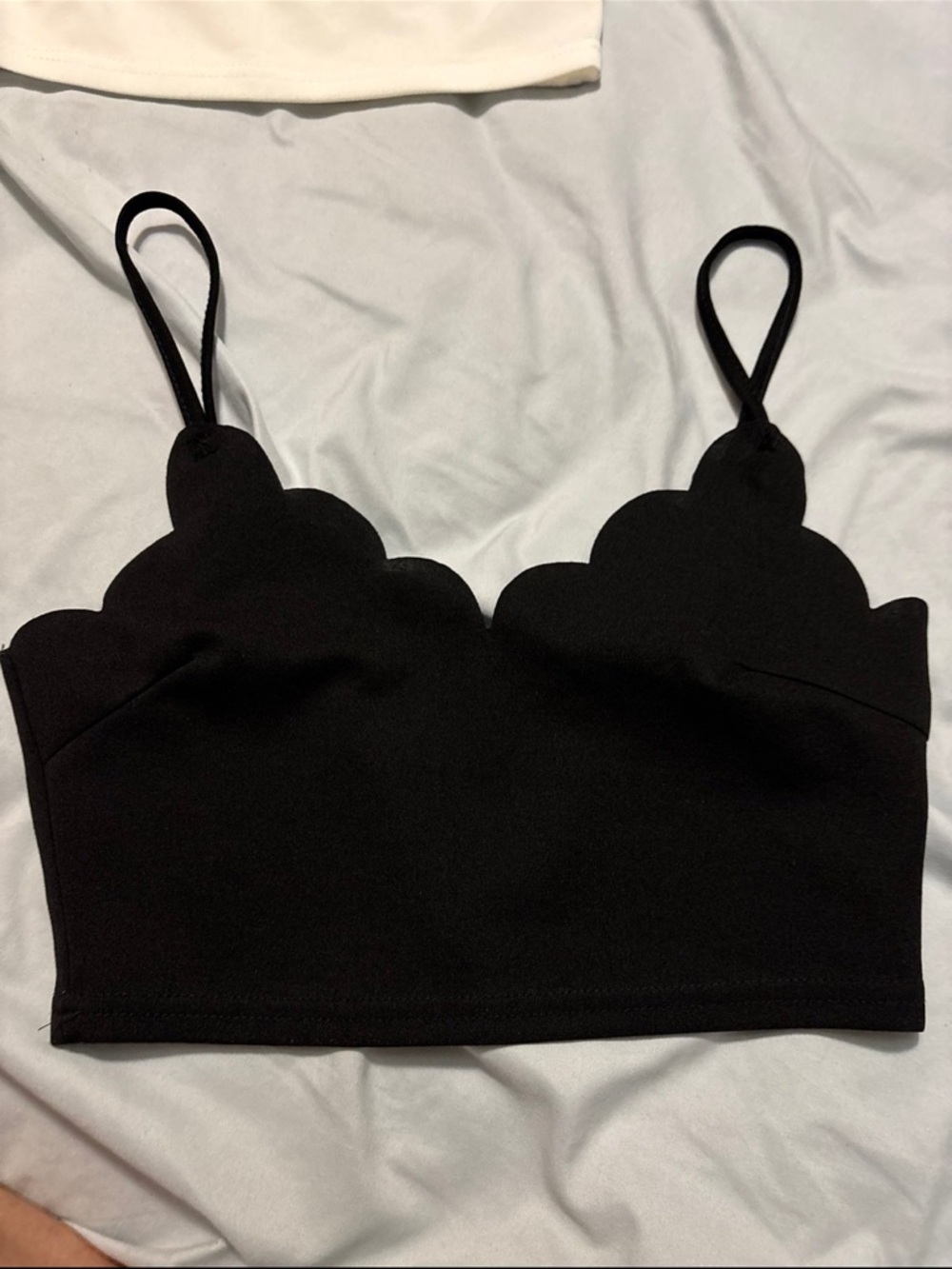 Black Scalloped Crop Tank Top